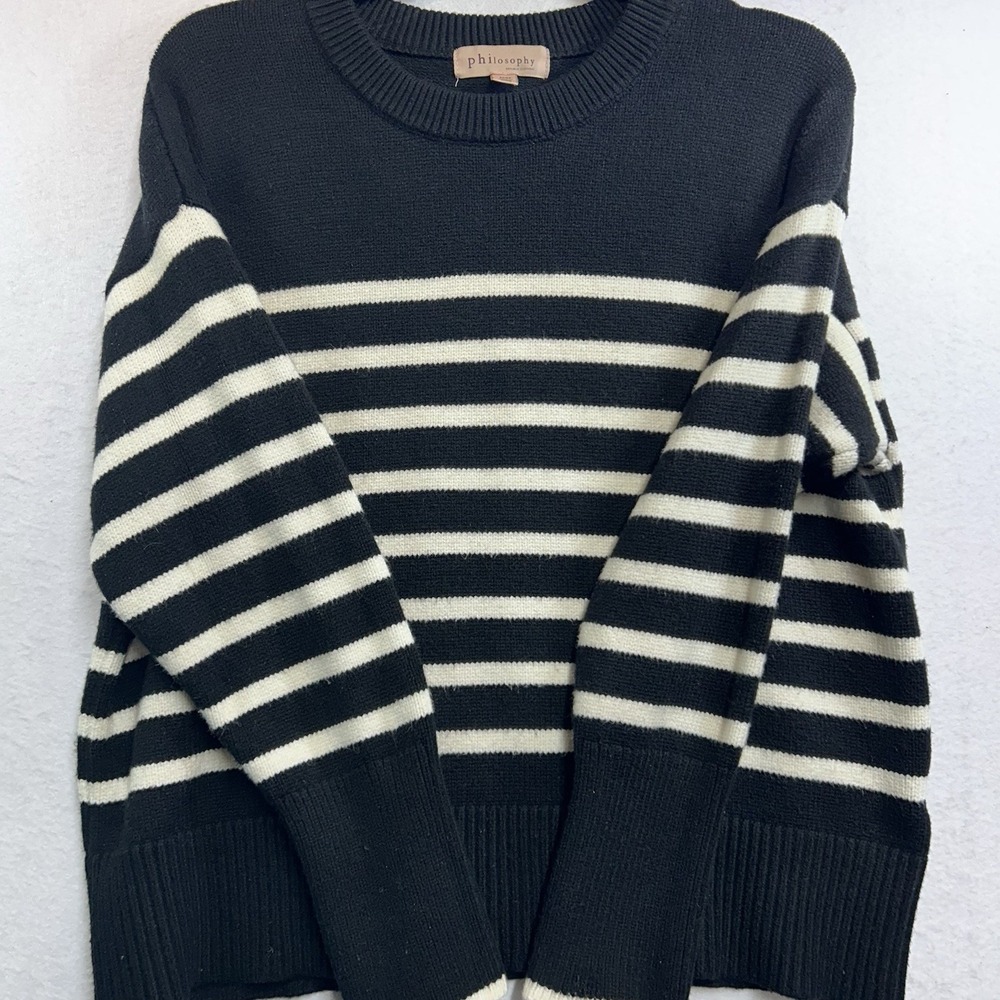 Philosophy Women's Sweater Black White Stripped Medium